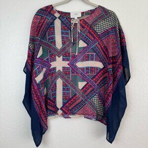 Madison Marcus silk aztec geometric poncho blouse S